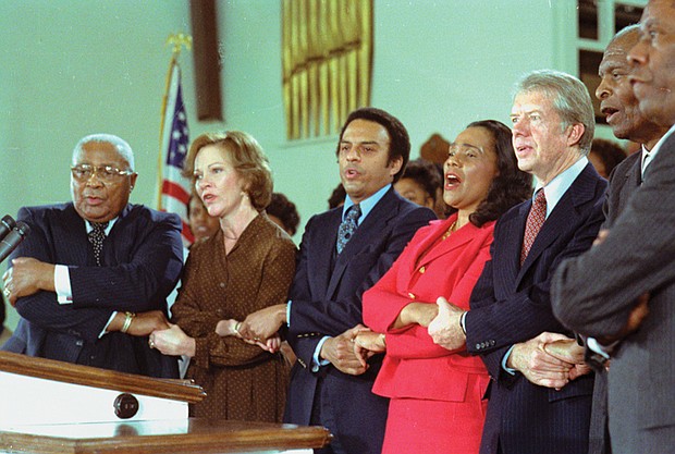 On Jan. 14, 1979, President Carter accepts the Martin Luther King Jr. Nonviolence Peace Prize at Ebenezer Baptist Church in Atlanta.