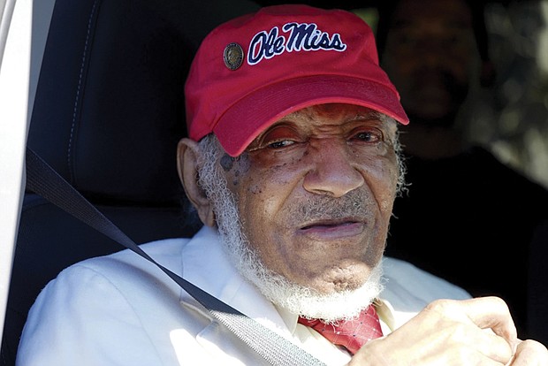 James Meredith, who became the first Black student to enroll at the University of Mississippi in 1962, acknowledges the crowd in Kosciusko, Miss., Friday, Dec. 20, 2024, during the unveiling of a historical marker.