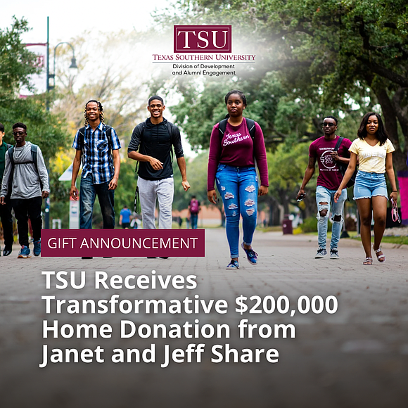 Janet and Jeff Share donate a condominium and $54,000 endowment to Texas Southern University, supporting student success and growth.