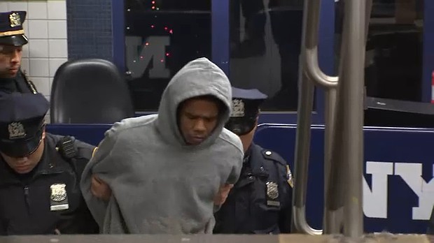 Kamel Hawkins, 23, of Brooklyn is charged with attempted murder and assault as a felony after pushing a man onto the subway tracks.
Mandatory Credit:	WABC via CNN Newsource