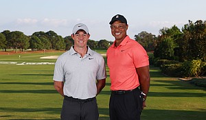 Rory McIlroy and Tiger Woods are two of the main creators of TGL.
Mandatory Credit:	Mike Ehrmann/Getty Images via CNN Newsource