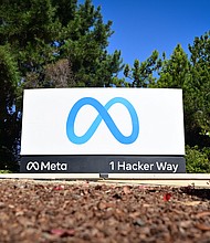 The Meta logo marks the entrance of its corporate headquarters in Menlo Park, California.
Mandatory Credit:	Josh Edelson/AFP/Getty Images/File via CNN Newsource