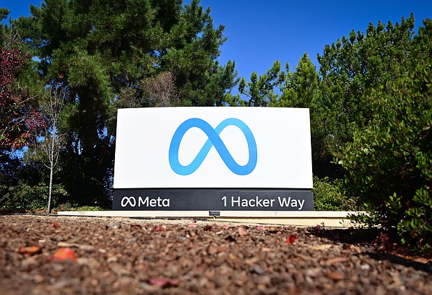 The Meta logo marks the entrance of its corporate headquarters in Menlo Park, California.
Mandatory Credit:	Josh Edelson/AFP/Getty Images/File via CNN Newsource