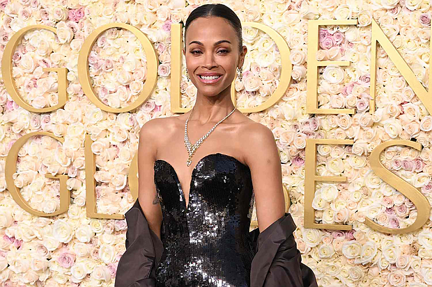 Zoe Saldana at the 2025 Golden Globes/Photo Credit David Fisher/Shutterstock