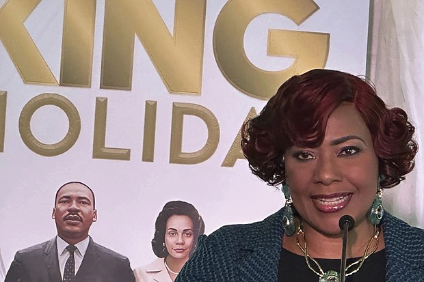 King Center CEO Bernice King, daughter of Dr. Martin Luther King Jr., speaks during a Jan. 7 news conference at the King Center in Atlanta.