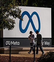 Meta's headquarters in Menlo Park, California is pictured. Just hours after Meta chief Mark Zuckerberg announced that the social media giant would eliminate its US-based fact-checkers, the iconic hills above Los Angeles began to smolder.
Mandatory Credit:	Nick Otto/Bloomberg/Getty Images via CNN Newsource