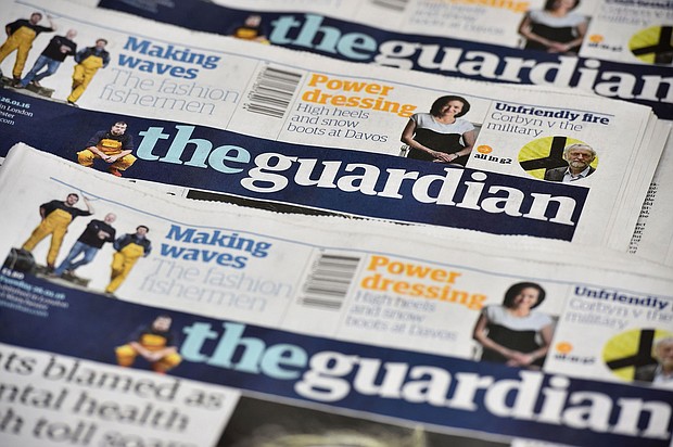 The Guardian newspaper is seen in an office in London on January 26, 2016. There’s a new “Trump bump” materializing for some news outlets, though it’s showing up differently than it did the first time Donald Trump was elected president.
Mandatory Credit:	Ben Stansall/AFP via Getty Images via CNN Newsource