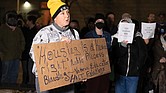 Activist Portnoy Johnson shares concerns about the city’s housing issues to a crowd
outside City Hall on Jan. 13, ahead of Monday’s City Council meeting.