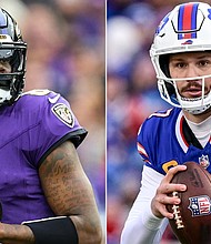 Baltimore's Lamar Jackson and Buffalo's Josh Allen are pictured in a split image ahead of their impending divisional round matchup.
Mandatory Credit:	Getty Images via CNN Newsource