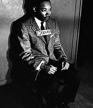 Martin Luther King Jr. poses for a mug shot at a police station in Montgomery, Alabama, following his arrest on February 21, 1956, for directing a city-wide boycott of segregated buses.
Don Cravens/The Chronicle Collection/Getty Images