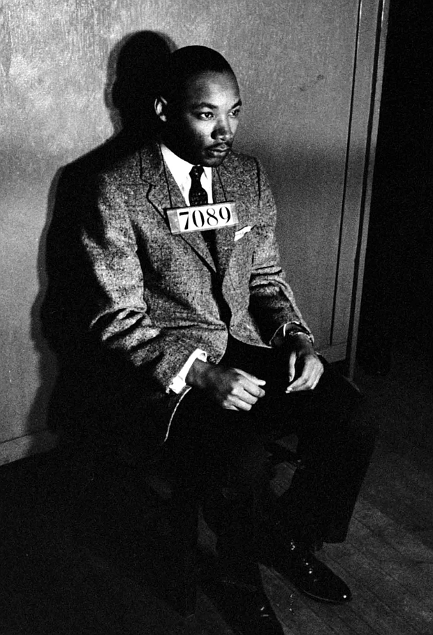 Martin Luther King Jr. poses for a mug shot at a police station in Montgomery, Alabama, following his arrest on February 21, 1956, for directing a city-wide boycott of segregated buses.
Don Cravens/The Chronicle Collection/Getty Images