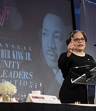 Congresswoman Jennifer McClellan speaks Jan. 17 during the 46th Annual Dr. Martin Luther King Jr. Community Leaders Breakfast at a Downtown hotel.