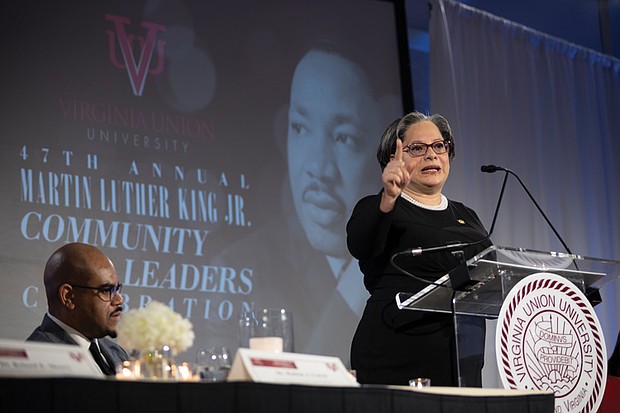 Congresswoman Jennifer McClellan speaks Jan. 17 during the 46th Annual Dr. Martin Luther King Jr. Community Leaders Breakfast at a Downtown hotel.