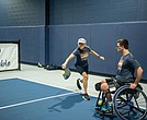 Suellen Henneberry plays pickle ball, showcasing her commitment to adaptive sports
and her inspiring journey after a leg amputation.