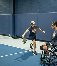 Suellen Henneberry plays pickle ball, showcasing her commitment to adaptive sports
and her inspiring journey after a leg amputation.