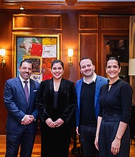 Novum Energy CEO Alfredo Vilas; Novum Artist Yaritza Véliz, Mimì in HGO’s La bohème; Novum Artist Roberto Kalb, conductor of HGO’s West Side Story; HGO General Director and CEO Khori Dastoor