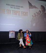 Actress Ebony Obsidian and Sherri Shepherd engage in an enlightening discussion about The Six Triple Film at AMC Magic Johnson Harlem