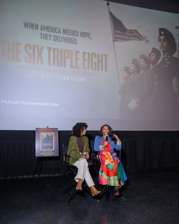 Actress Ebony Obsidian and Sherri Shepherd engage in an enlightening discussion about The Six Triple Film at AMC Magic Johnson Harlem