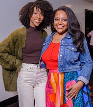 Ebony Obsidian and Sherri Shepherd pose for photos at the screening of The  Six Triple Eight at AMC Magic Johnson Harlem