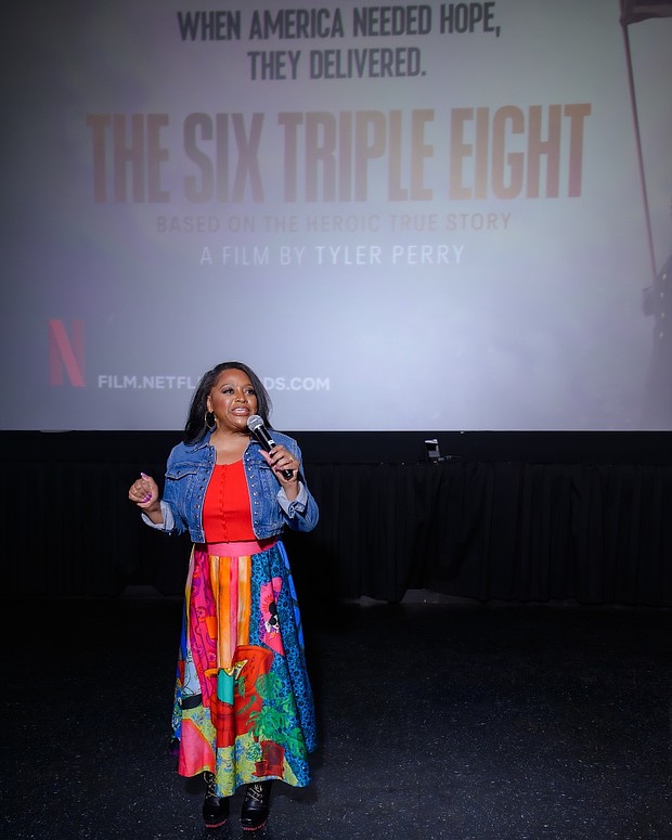 Sherri Shepherd hosts private screening of The Six Triple Eight for young girls in Harlem at AMC Magic Johnson Harlem