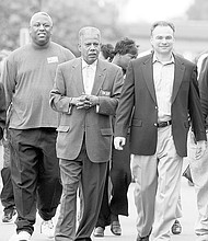 Donald McEachin, Sen. Henry Marsh and Tim Kaine at the Gold Bowl in 2005.