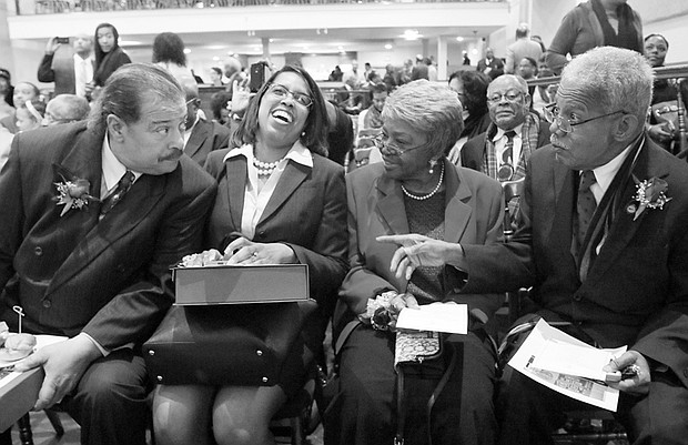 Chuck Richardson, Claudine McDaniel, Willie Dell and Henry Marsh at an event in 2015 to honor the first Black leadership on City Council.