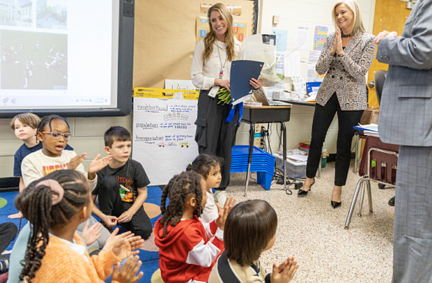 Maria Meyers, a reading specialist at Davis Elementary School, was surprised Tuesday, Jan. 28, when Chesterfield County Public Schools leaders entered her classroom with a banner, balloons and the announcement that she is the Teacher of the Year.