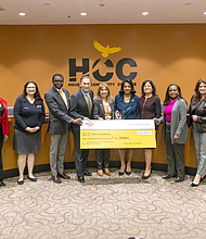 HCC Chancelor Dr.Ford, HCC Foundation Board Rick Jaramillo BofA,Patti Abshire BofA with others