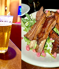 (L-R) Bighorn Bar & Bistro – Colorado Lamb Ribs, Colorado Draft Beer, Venison Short Ribs and Chocolate Cheesecake