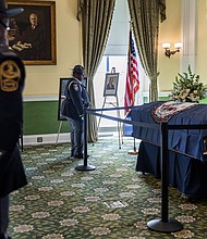 The changing of the guard took place in the Old Senate Chamber at the Virginia Capitol as Sen. Henry L. Marsh III lay in state on Jan. 30. He died on Jan. 23, 2025, at age 91.