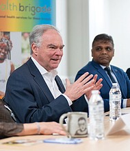Sen. Tim Kaine (D-Va.) was joined by Mayor Danny Avula and other local officials for a roundtable discussion at the Health Brigade building in Richmond on Feb. 3. The event focused on the importance of federal funding and how organizations and Virginians rely on federal support for health care, education programs and housing.