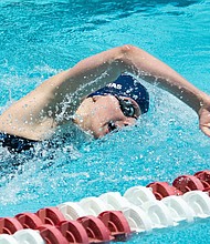 University of Pennsylvania swimmer Lia Thomas swims the 500 freestyle during the 2022 Ivy League Womens Swimming and Diving Championships.
Mandatory Credit:	Kathryn Riley/Getty Images via CNN Newsource