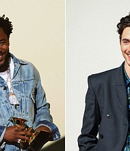 Kendrick Lamar and Timothée Chalamet are seen in a black-and-white video, taking a ride together and chatting. The rapper drives, while he and the actor discuss their creativity.
Mandatory Credit:	Kevin Winter/Tim P. Whitby/Getty Images via CNN Newsource