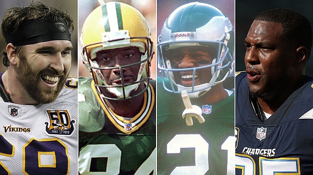 Former defensive end Jared Allen, former Green Bay Packers wide receiver Sterling Sharpe, former cornerback Eric Allen and former San Diego/Los Angeles Chargers tight end Antonio Gates all got the call that they will be getting their gold jackets.
Mandatory Credit:	Getty Images/AP via CNN Newsource