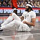 Anthony Davis fell to the ground after he tried to defend a drive by Alperen Şengün.
Mandatory Credit:	Jerome Miron/USA TODAY Sports/Reuters via CNN Newsource