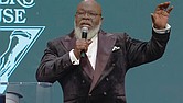 Bishop T.D. Jakes speaks Dec. 31 during a New Year’s Eve service at The Potter’s House in Dallas.