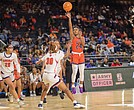 Virginia State University’s Alexa Blake shoots, scores in a game against Lincoln University in last year’s tournament.