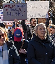 Hundreds of demonstrators, part of a nationwide
movement called “50 Protests, 50 States, 1 Day”
convened at the Bell Tower in Capitol Square on
Presidents Day, Feb. 17.