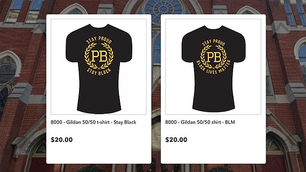 The “Stay Proud, Stay Black” and “Stay
Proud, Black Lives Matter” shirts for
sale by the Metropolitan AME Church in
Washington.