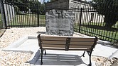 A marker memorializing Confederate soldiers, seen here with a bench that was later removed, remains at a substation on Wise Street.