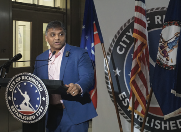 Richmond Mayor Danny Avula speaks at a press conference at City Hall on Friday addressing findings from an independent report on the January water crisis.