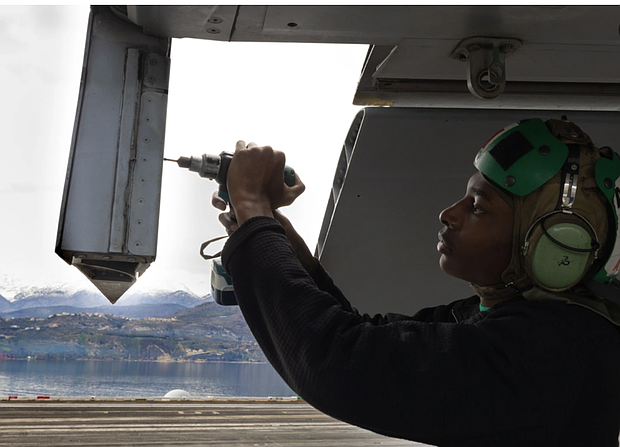 Aviation Structural Mechanic Airman Kyshaun Brownlee, 
GREECE
02.16.2025
Photo by Seaman Apprentice Madelyn Cuevas 
USS Harry S Truman