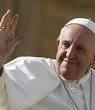 Pope Francis waves at the end of his weekly general audience at Saint Peter's Square in the Vatican in October 2022.
Mandatory Credit:	Vincenzo Pinto/AFP/Getty Images via CNN Newsource