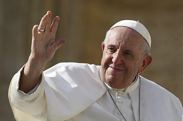 Pope Francis waves at the end of his weekly general audience at Saint Peter's Square in the Vatican in October 2022.
Mandatory Credit:	Vincenzo Pinto/AFP/Getty Images via CNN Newsource