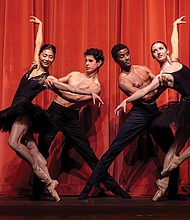 Richmond Ballet dancers Eri Nishihara, Khaiyom Khojaev, Zacchaeus Page and Mikell
Graf perform on stage at the Leslie Cheek Theater at VMFA.