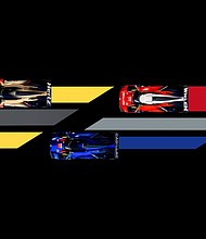 Overhead view of the four Cadillac V-Series.R racecars to compete at the 2025 24 Hours of Le Mans