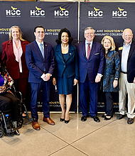 Dr. Michael Webster, President of HCC Southwest; Jim Rice, Fort Bend Chamber of Commerce Chairman; and Dr. Margaret Ford, HCC, Chancellor