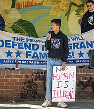 Elijah Lee, 17, addresses a crowd of about 50 people March 2 at Jefferson Park during an emergency defense rally organized by Virginia’s Party for Socialism and Liberation.