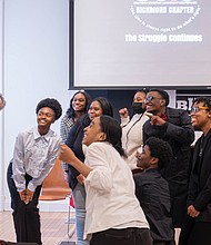 Students from Richmond Public Schools gather for a selfie with Superintendent Jason Kamras after the MLK Oratorical Contest held at the Black History Museum and Cultural Center of Virginia.