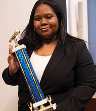 Shyla Scott, a senior at Richmond High School for the Arts, wins first place with her poem “Too Black,” analyzing Dr. Martin Luther King Jr.’s “Letter from a Birmingham Jail.”